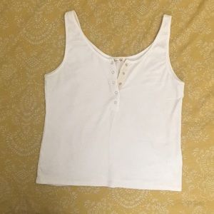 White Ribbed Tank w/ buttons